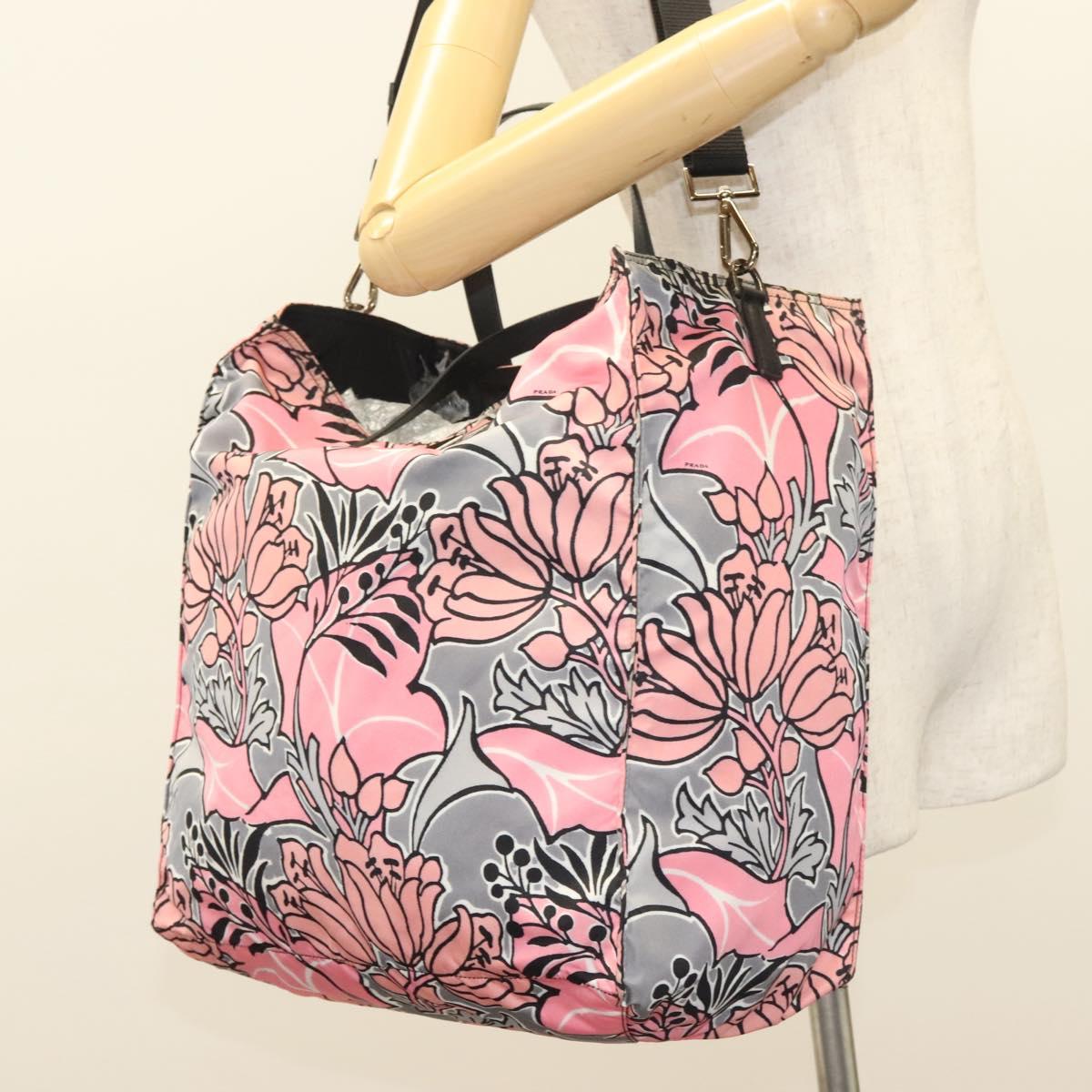 PRADA Tote Bag Nylon 2way Pink Silver Auth 129937