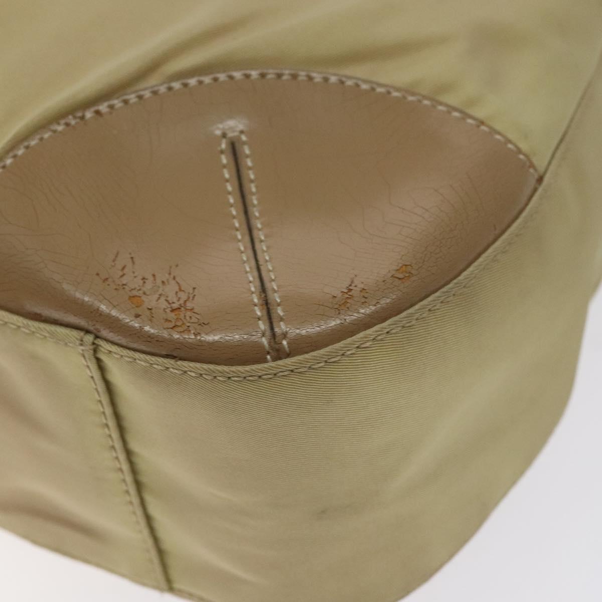 PRADA Tote Bag Nylon Leather Beige Silver Auth 129939