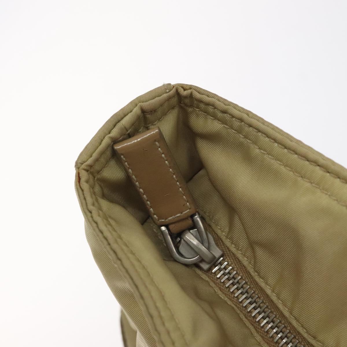 PRADA Tote Bag Nylon Leather Beige Silver Auth 129939
