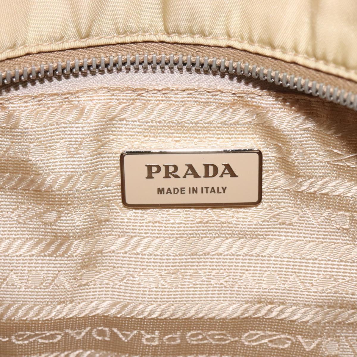 PRADA Tote Bag Nylon Leather Beige Silver Auth 129939