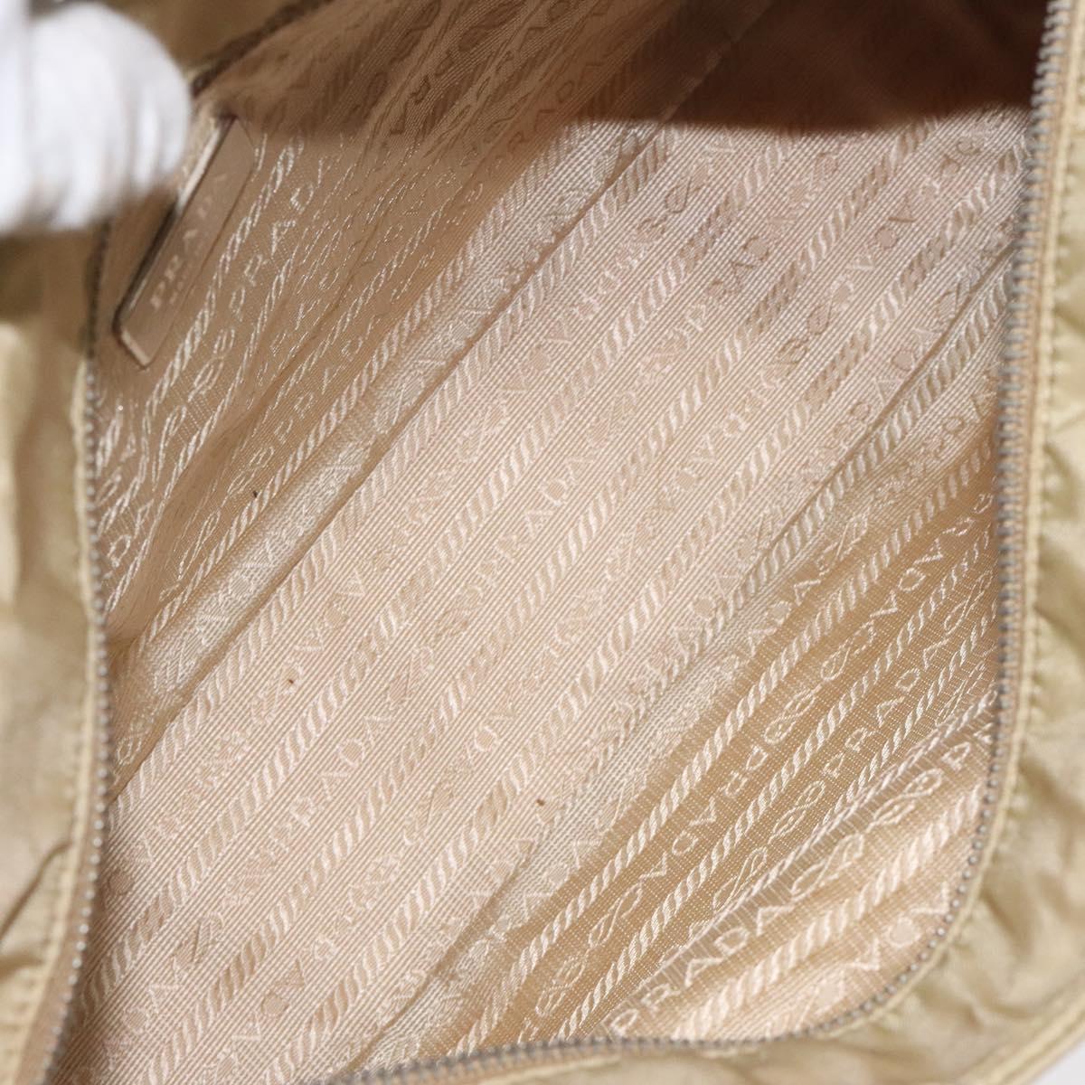 PRADA Tote Bag Nylon Leather Beige Silver Auth 129939