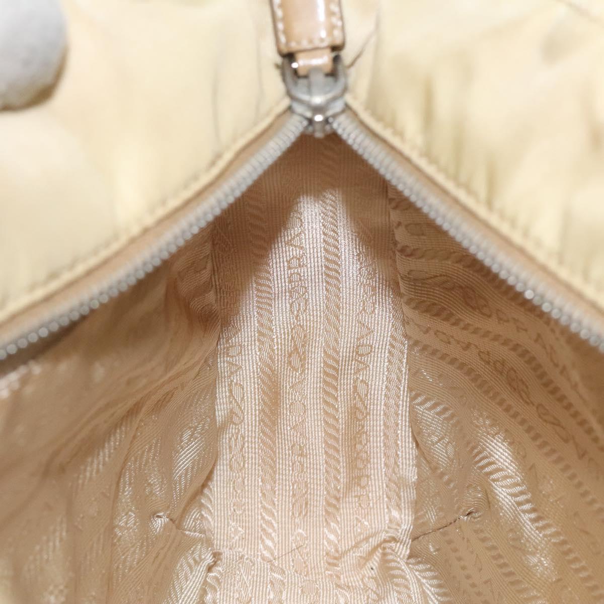 PRADA Tote Bag Nylon Leather Beige Silver Auth 129939