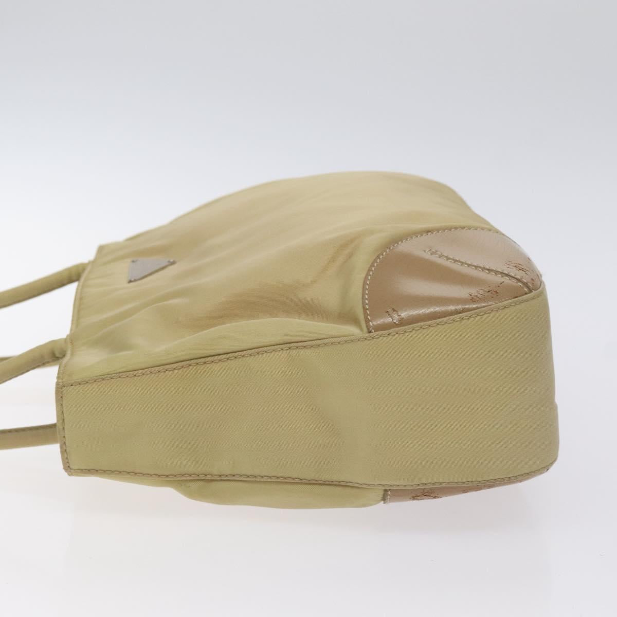 PRADA Tote Bag Nylon Leather Beige Silver Auth 129939