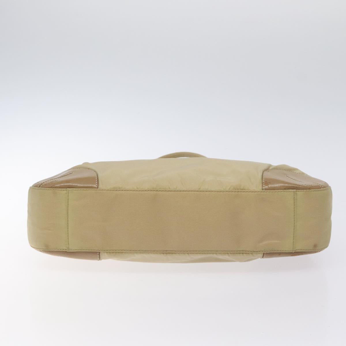 PRADA Tote Bag Nylon Leather Beige Silver Auth 129939