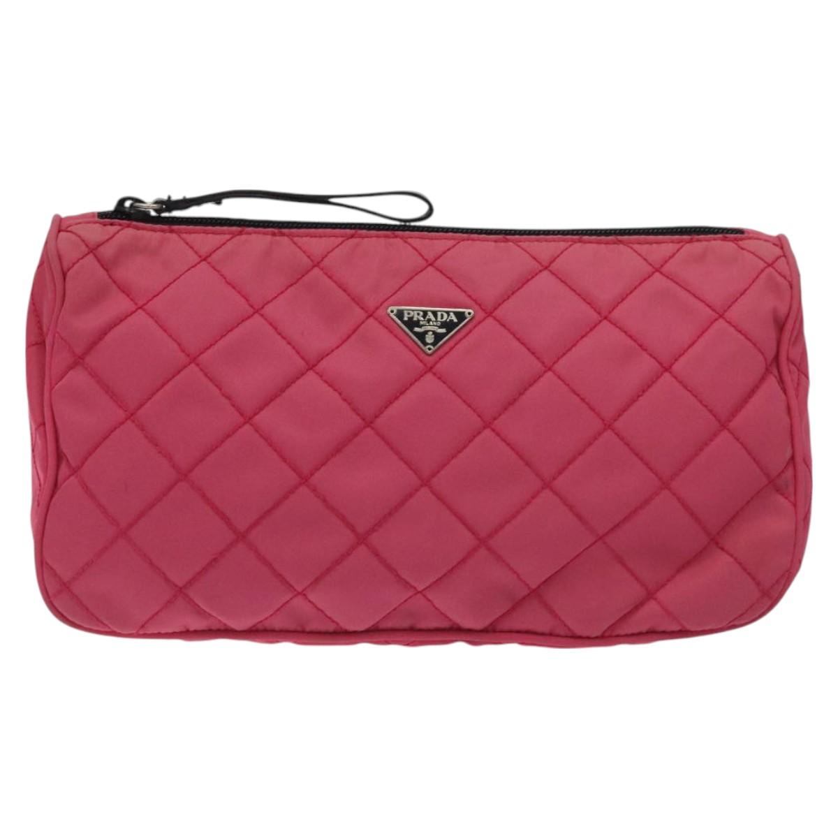 PRADA Pouch Nylon Pink Silver Auth 129940