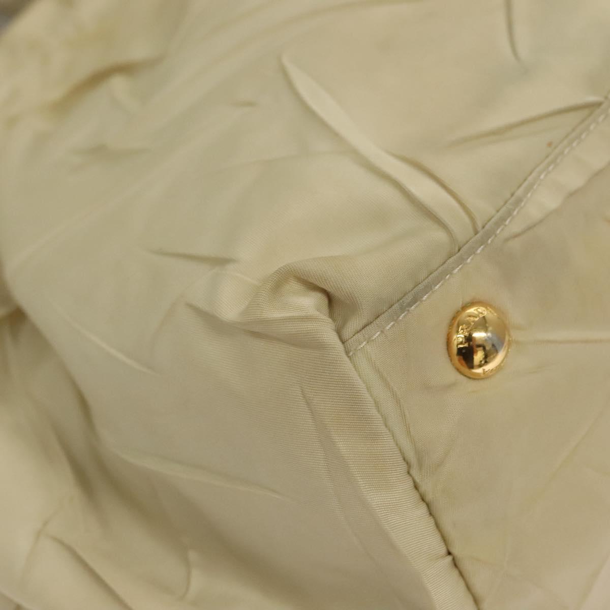 PRADA Hand Bag Nylon Beige Gold Auth 129942