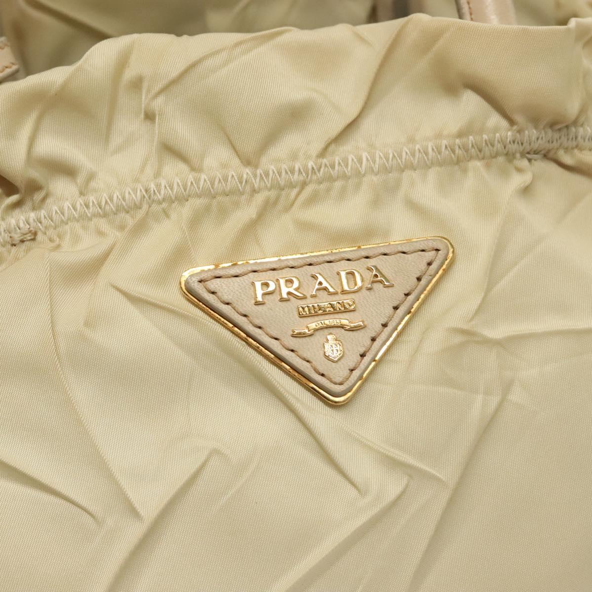 PRADA Hand Bag Nylon Beige Gold Auth 129942