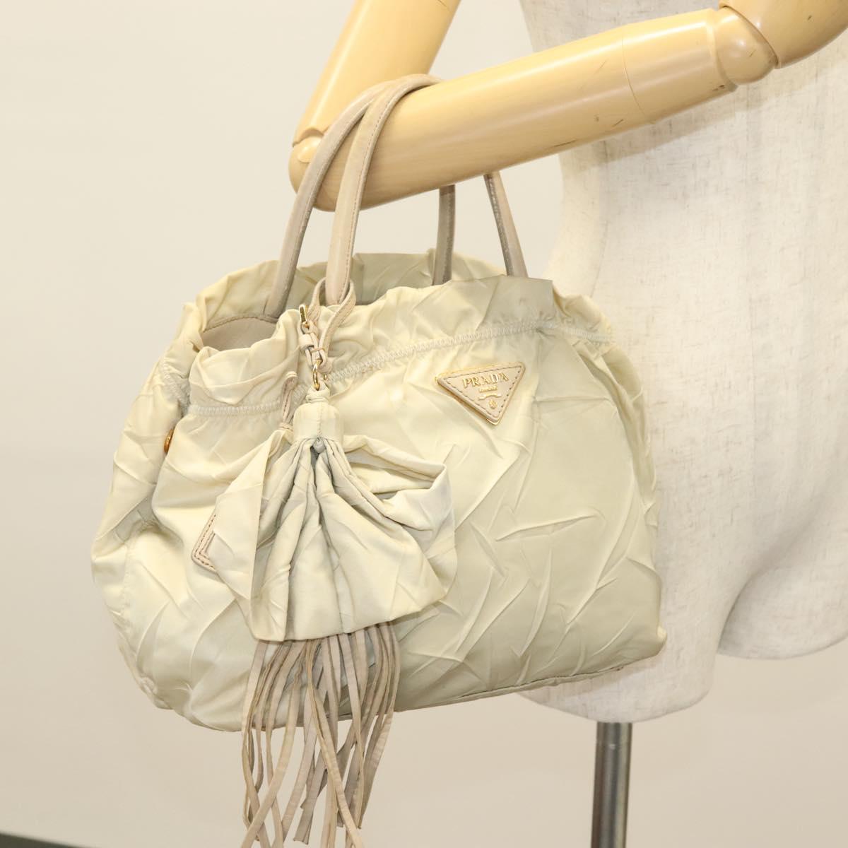 PRADA Hand Bag Nylon Beige Gold Auth 129942