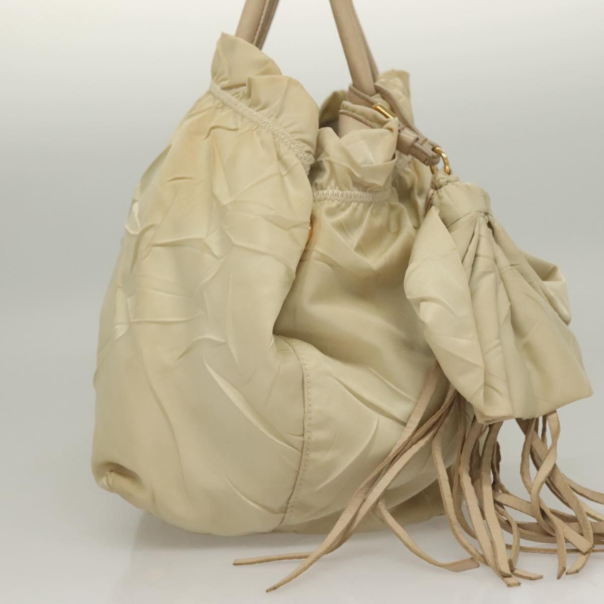 PRADA Hand Bag Nylon Beige Gold Auth 129942
