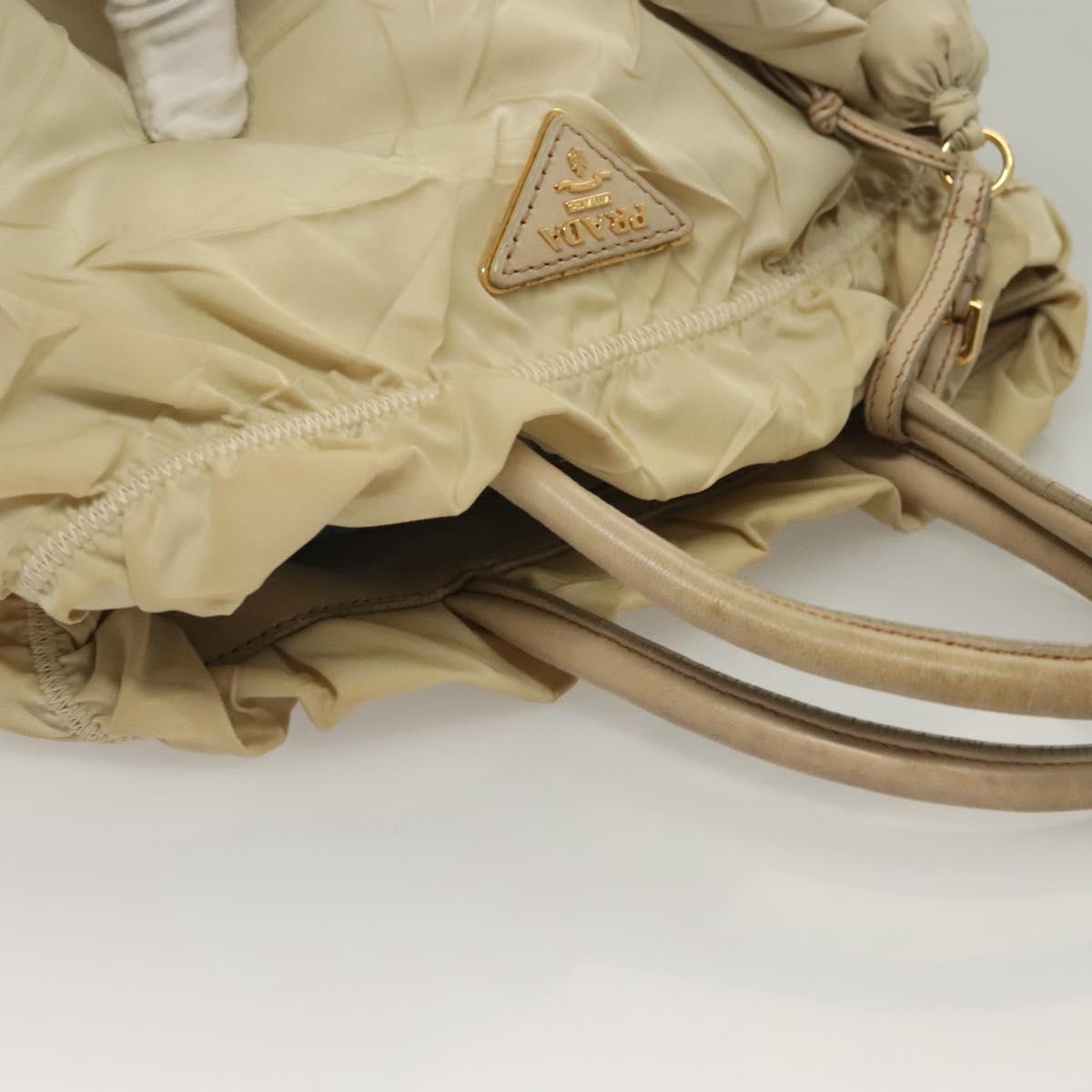 PRADA Hand Bag Nylon Beige Gold Auth 129942