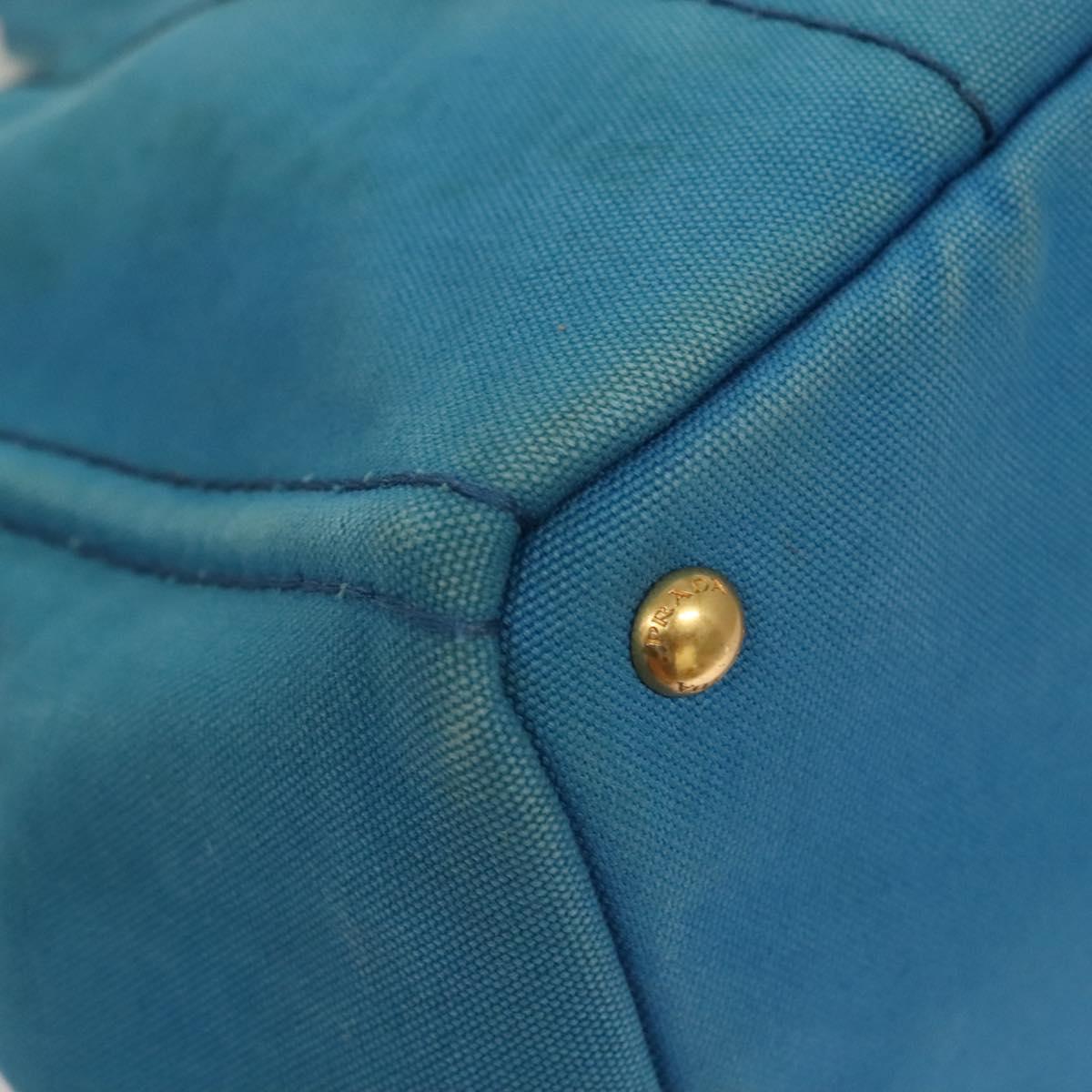 PRADA Canapa GM Hand Bag Canvas Blue Gold Auth 129943