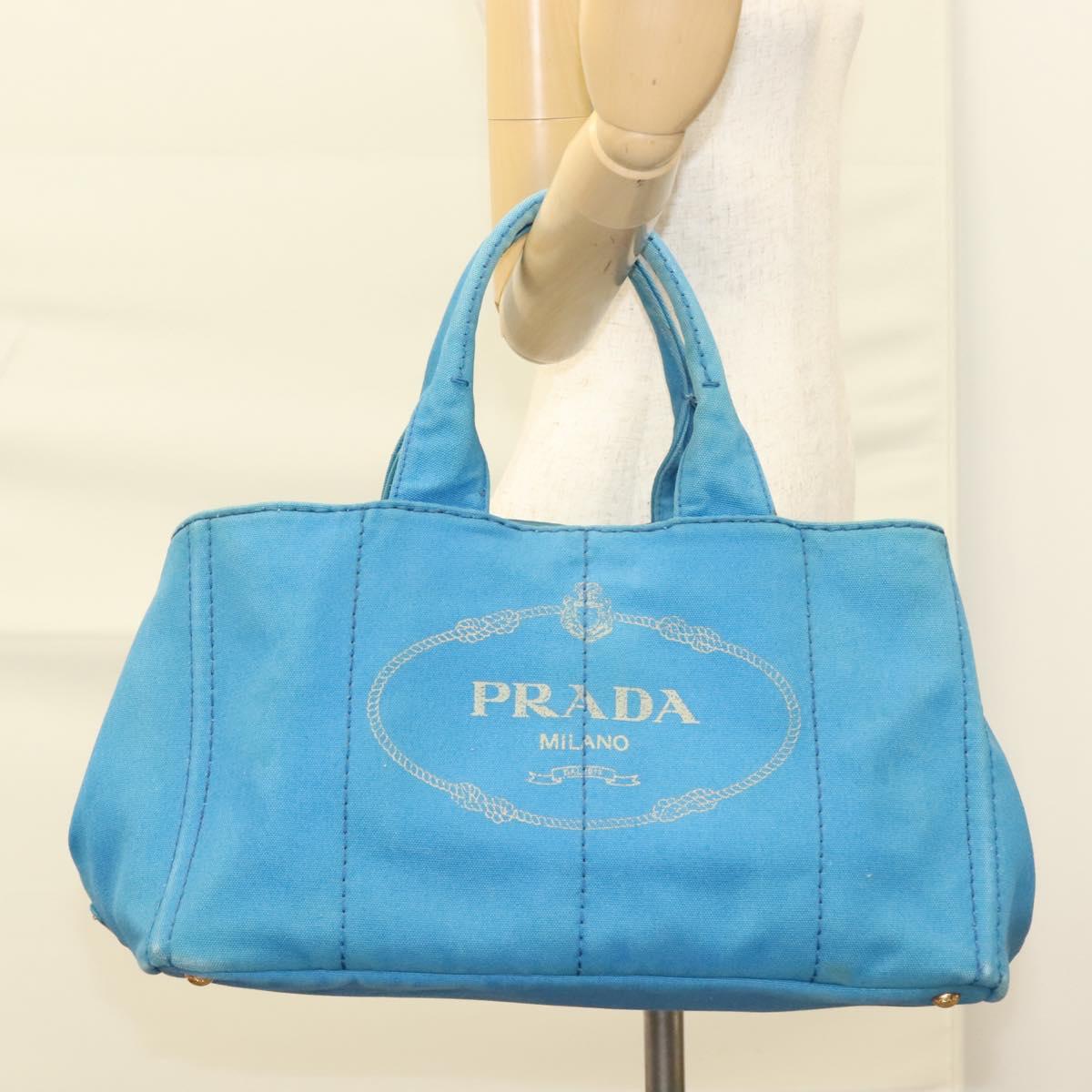 PRADA Canapa GM Hand Bag Canvas Blue Gold Auth 129943