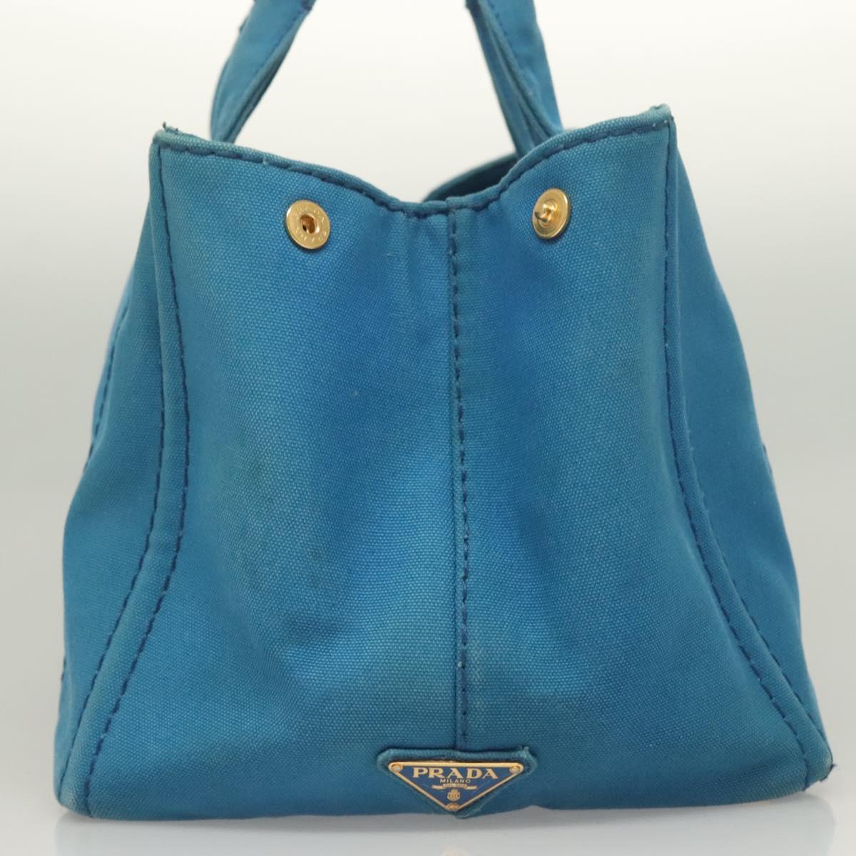 PRADA Canapa GM Hand Bag Canvas Blue Gold Auth 129943
