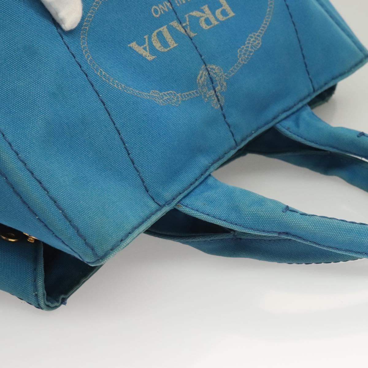 PRADA Canapa GM Hand Bag Canvas Blue Gold Auth 129943