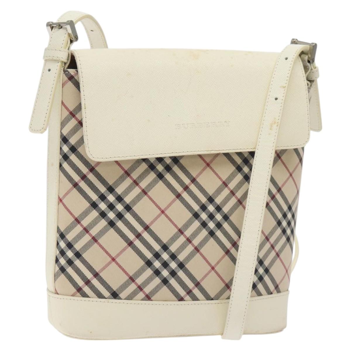 BURBERRY Nova Check Shoulder Bag Canvas Beige Silver Auth 129947