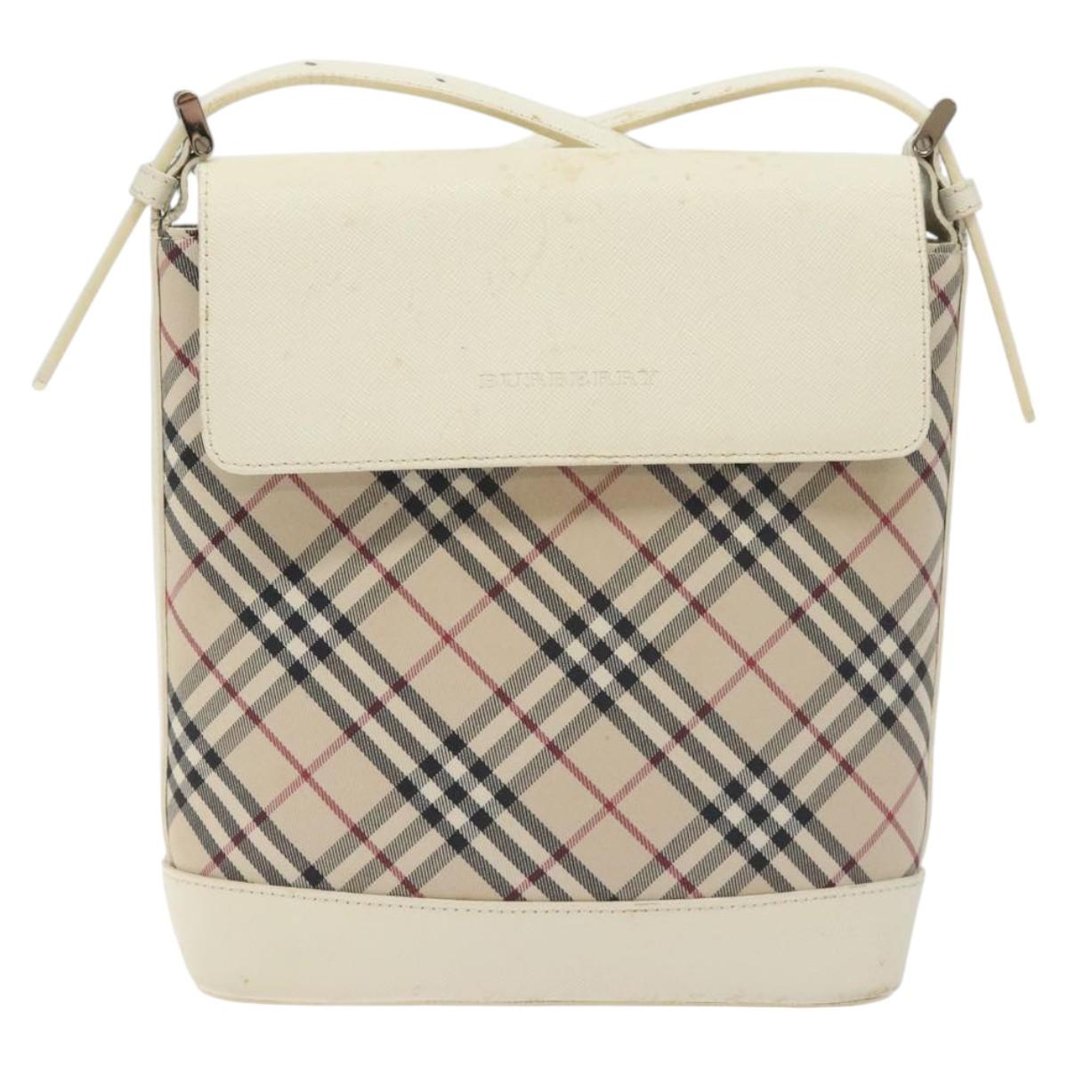BURBERRY Nova Check Shoulder Bag Canvas Beige Silver Auth 129947