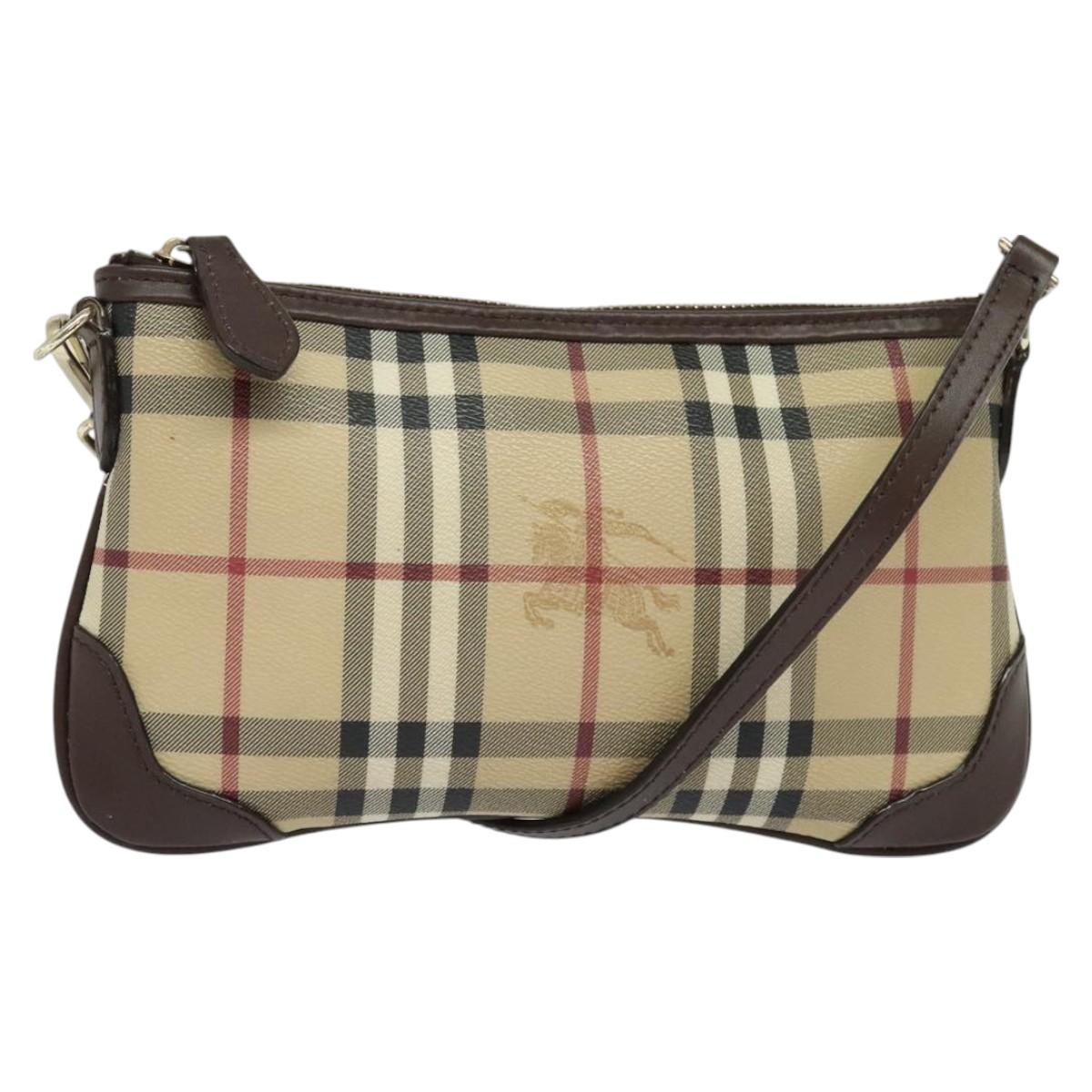 BURBERRY Nova Check Shoulder Bag PVC Beige Gold Auth 129948