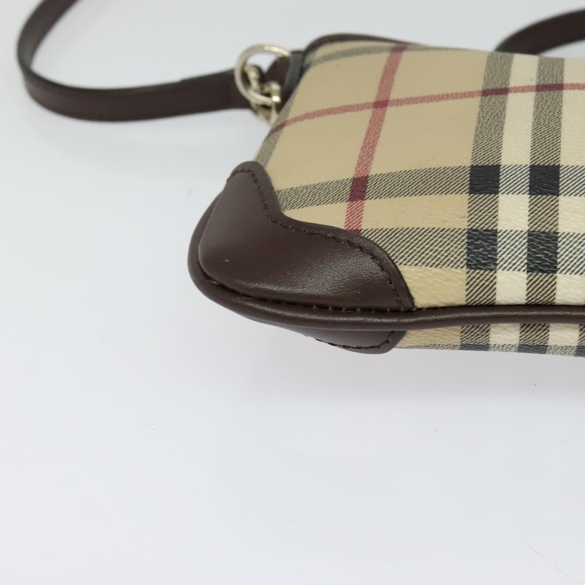 BURBERRY Nova Check Shoulder Bag PVC Beige Gold Auth 129948