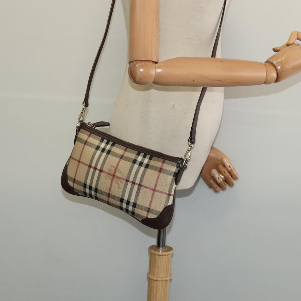 BURBERRY Nova Check Shoulder Bag PVC Beige Gold Auth 129948