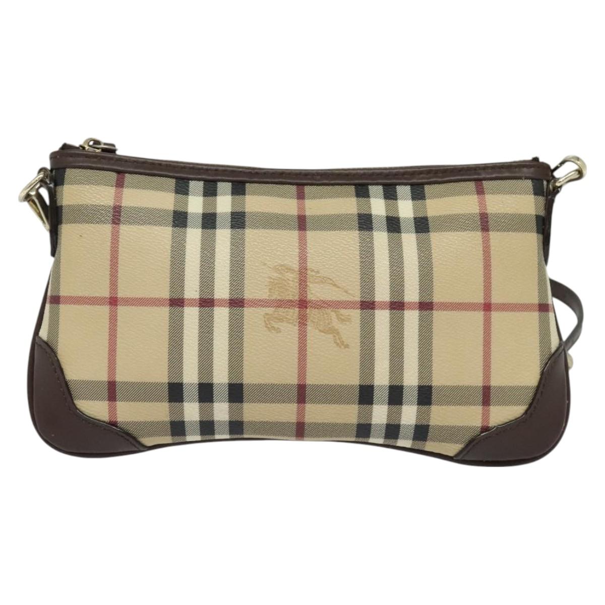 BURBERRY Nova Check Shoulder Bag PVC Beige Gold Auth 129948