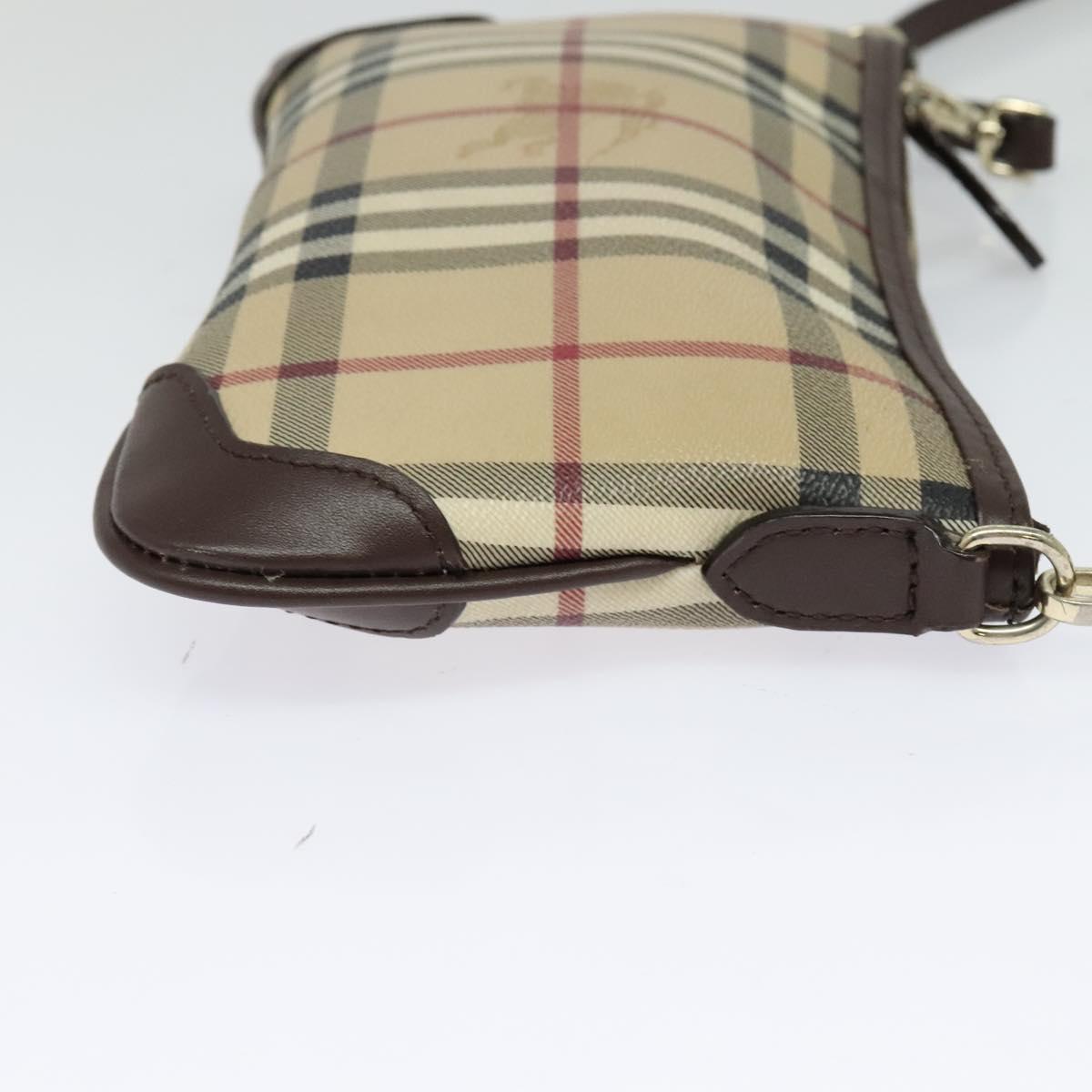 BURBERRY Nova Check Shoulder Bag PVC Beige Gold Auth 129948