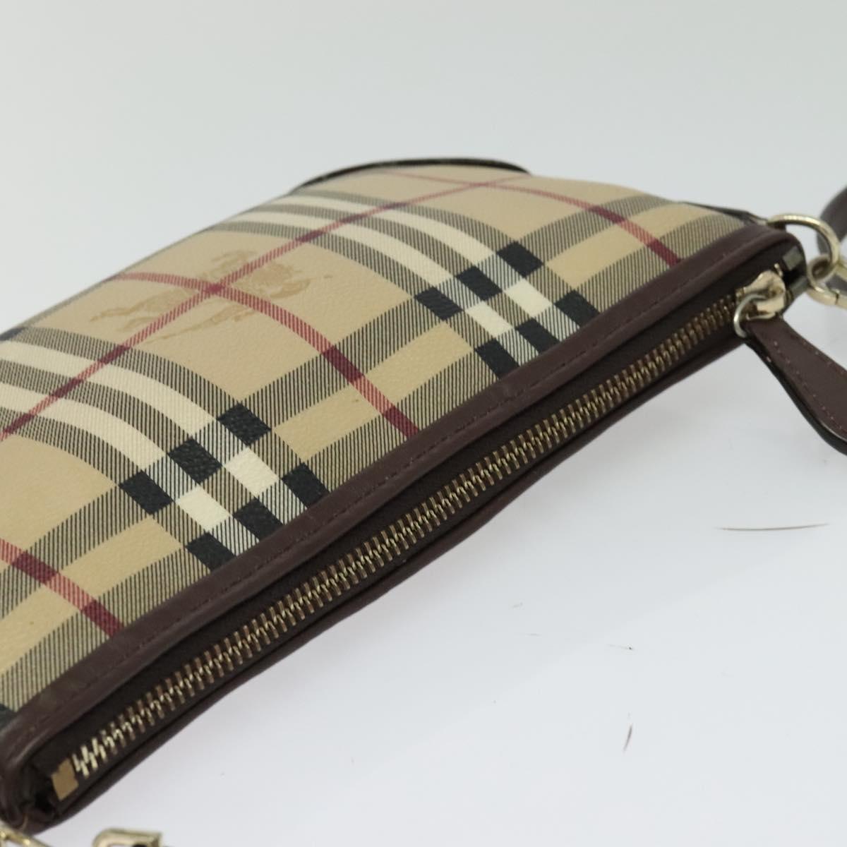 BURBERRY Nova Check Shoulder Bag PVC Beige Gold Auth 129948