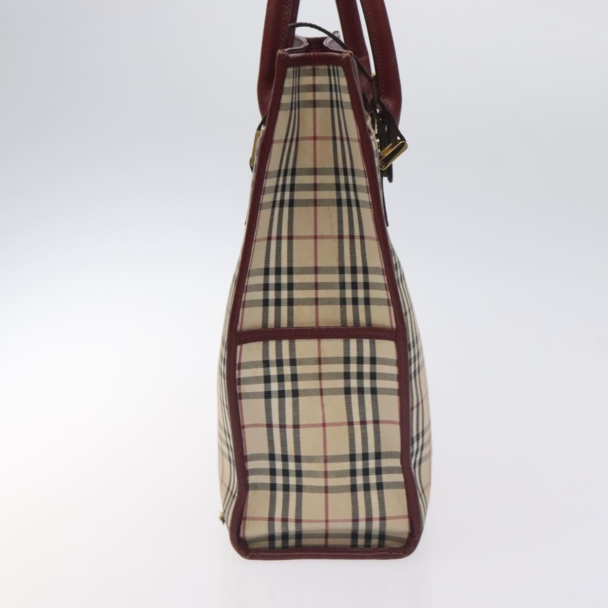 BURBERRY Nova Check Tote Bag Canvas Beige Gold Auth 129950