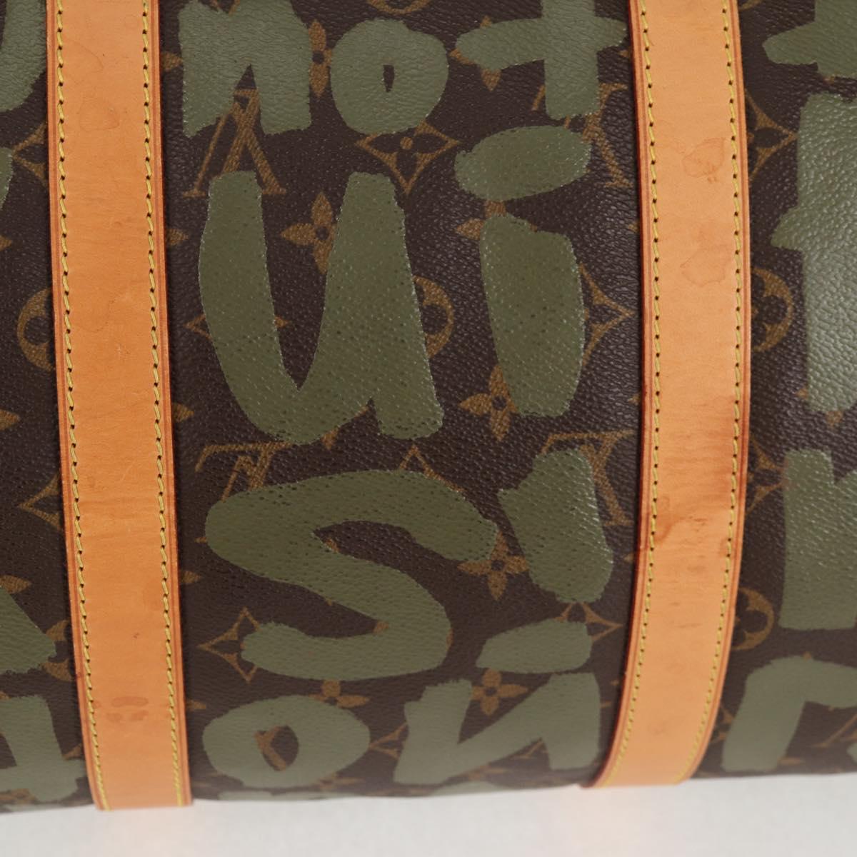 LOUIS VUITTON Monogram Graffiti Keepall 50 Boston Bag Khaki M92196 Auth 129961V