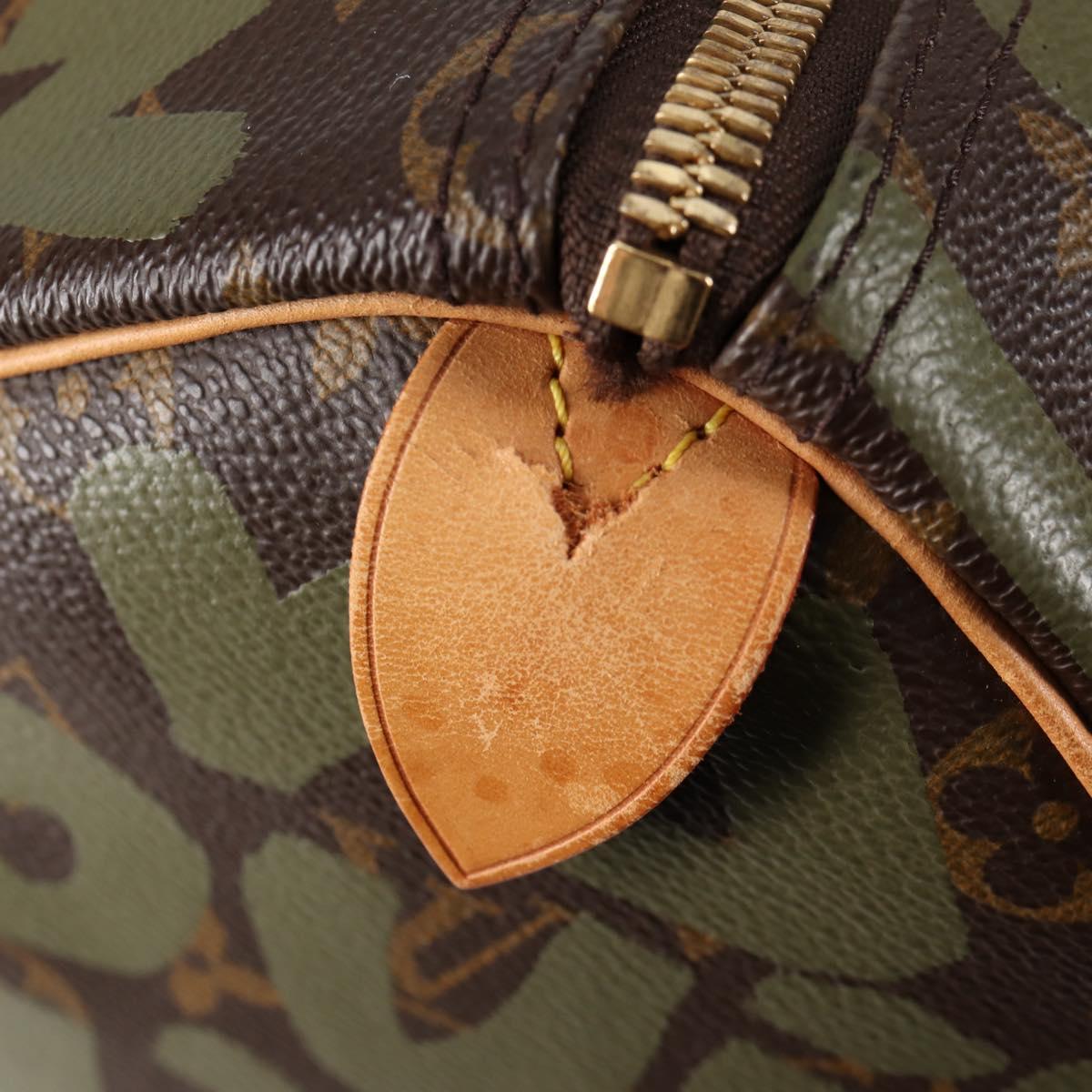 LOUIS VUITTON Monogram Graffiti Keepall 50 Boston Bag Khaki M92196 Auth 129961V