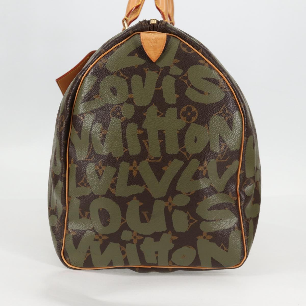 LOUIS VUITTON Monogram Graffiti Keepall 50 Boston Bag Khaki M92196 Auth 129961V