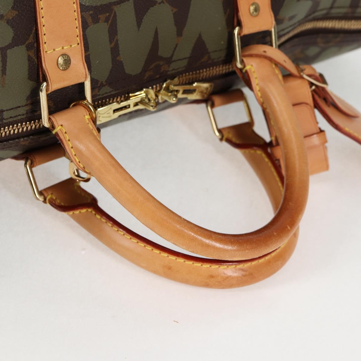 LOUIS VUITTON Monogram Graffiti Keepall 50 Boston Bag Khaki M92196 Auth 129961V