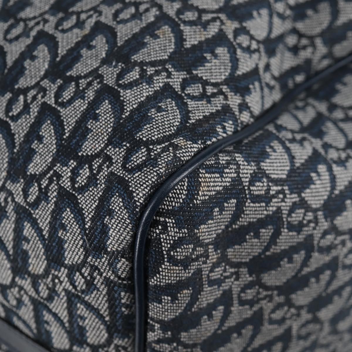 Christian Dior Trotter Canvas Boston Bag Navy Gold Auth 129964V