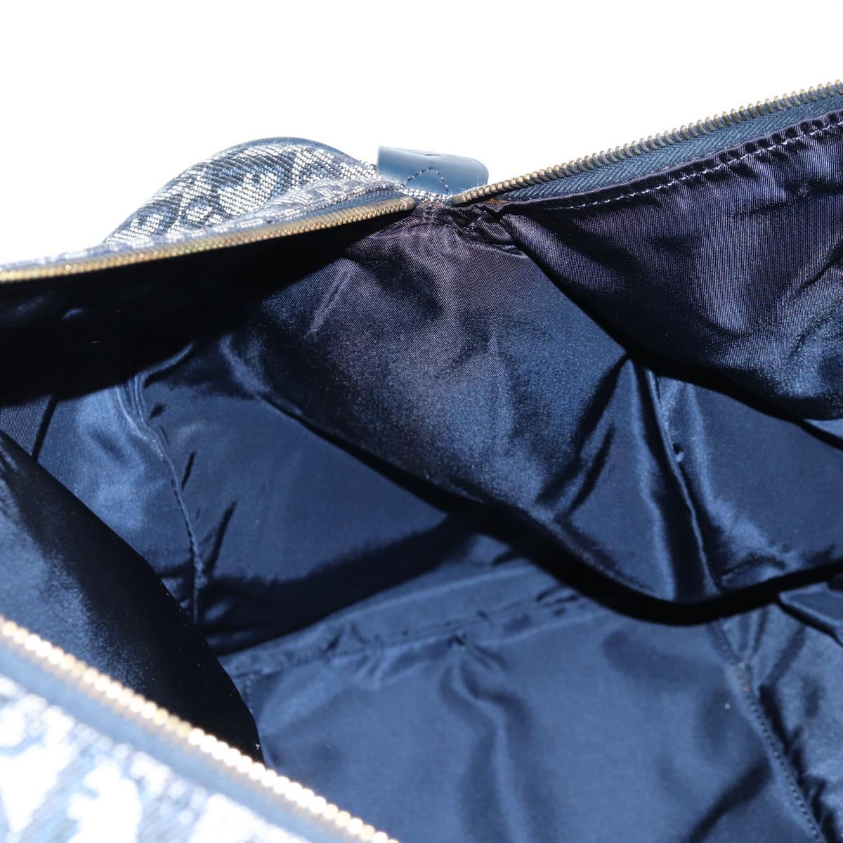 Christian Dior Trotter Canvas Boston Bag Navy Gold Auth 129964V