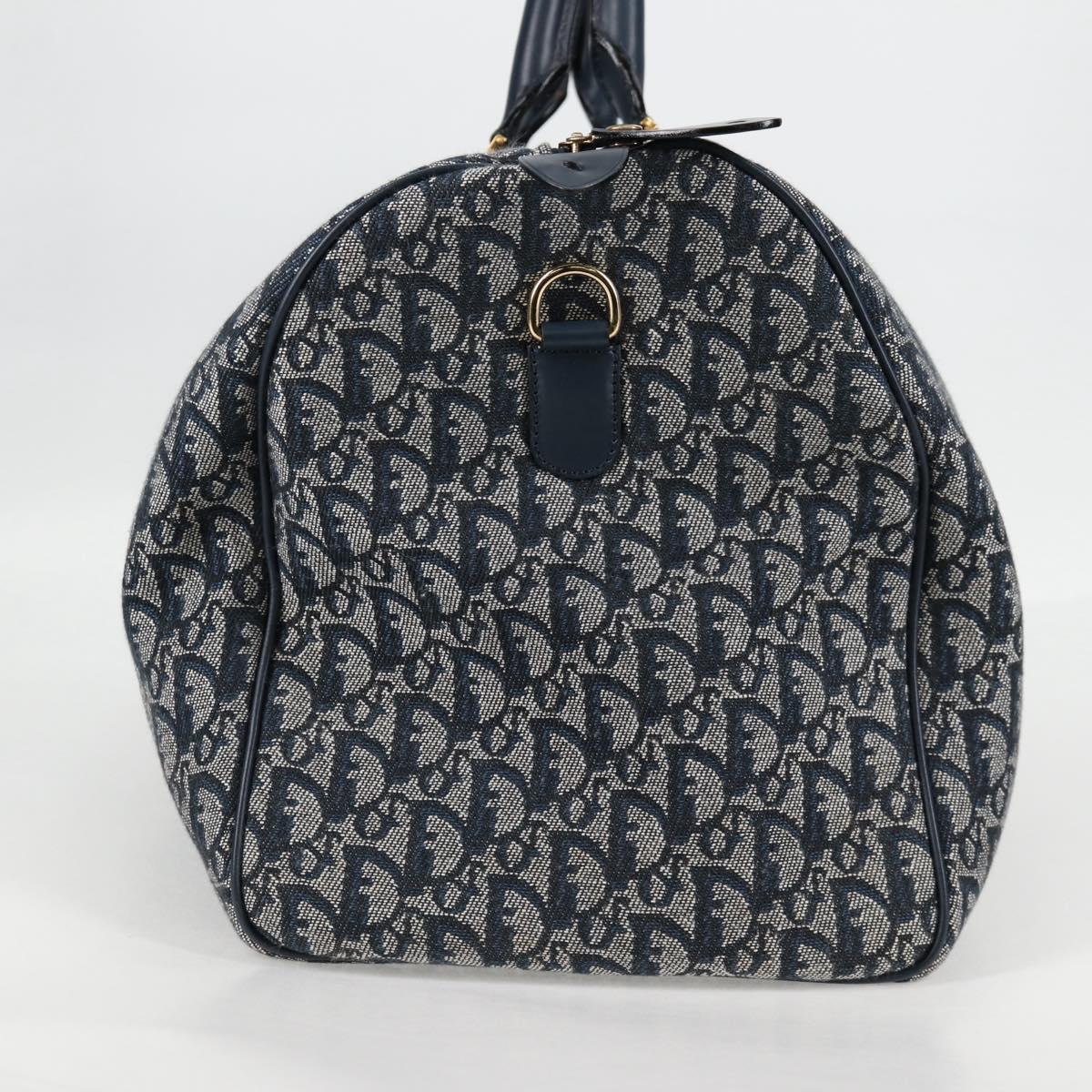 Christian Dior Trotter Canvas Boston Bag Navy Gold Auth 129964SAV