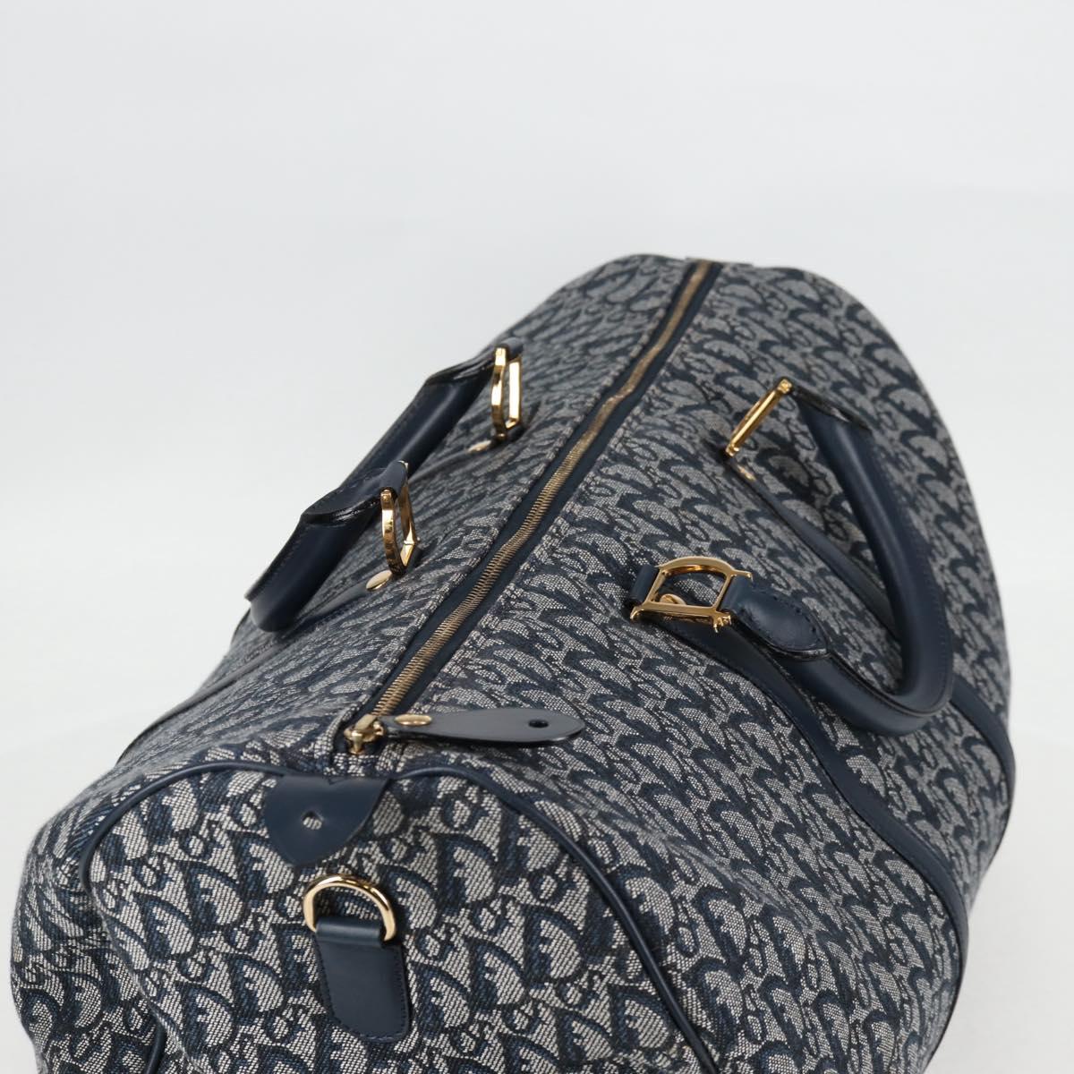 Christian Dior Trotter Canvas Boston Bag Navy Gold Auth 129964SAV