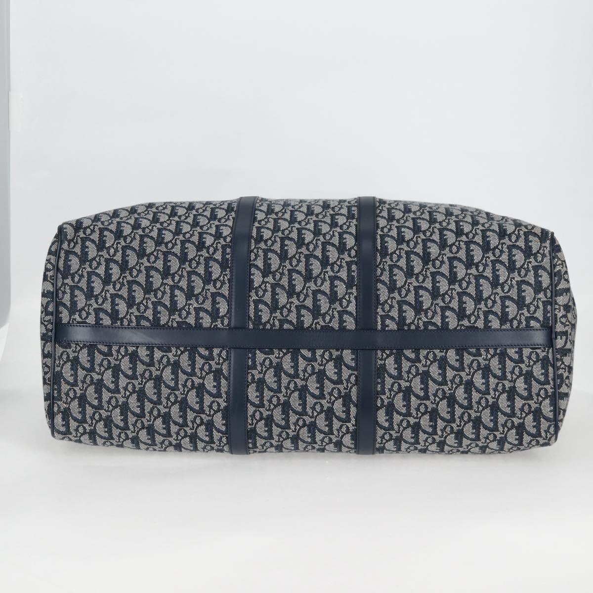 Christian Dior Trotter Canvas Boston Bag Navy Gold Auth 129964V