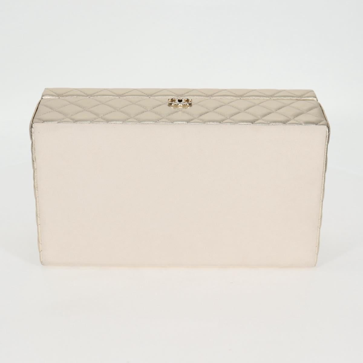 CHANEL Matelasse Jewelry Case Jewelry Box Lamb Skin Gold CC Auth 129974SM