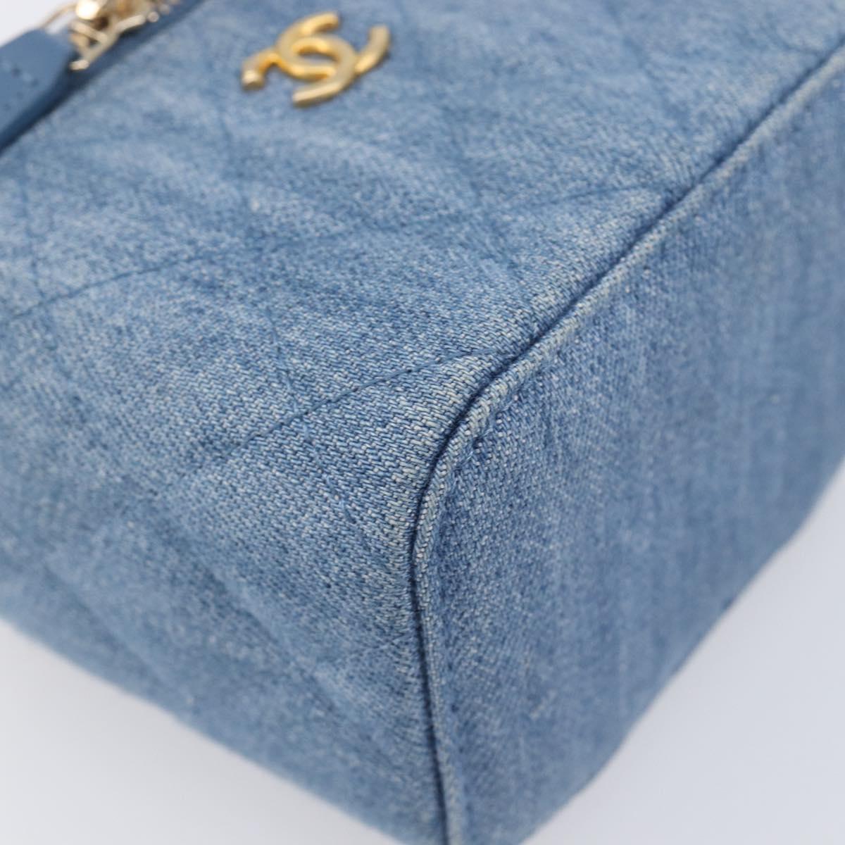 CHANEL Matelasse Chain Shoulder Pouch Bag Denim Blue Gold CC Auth 130041A