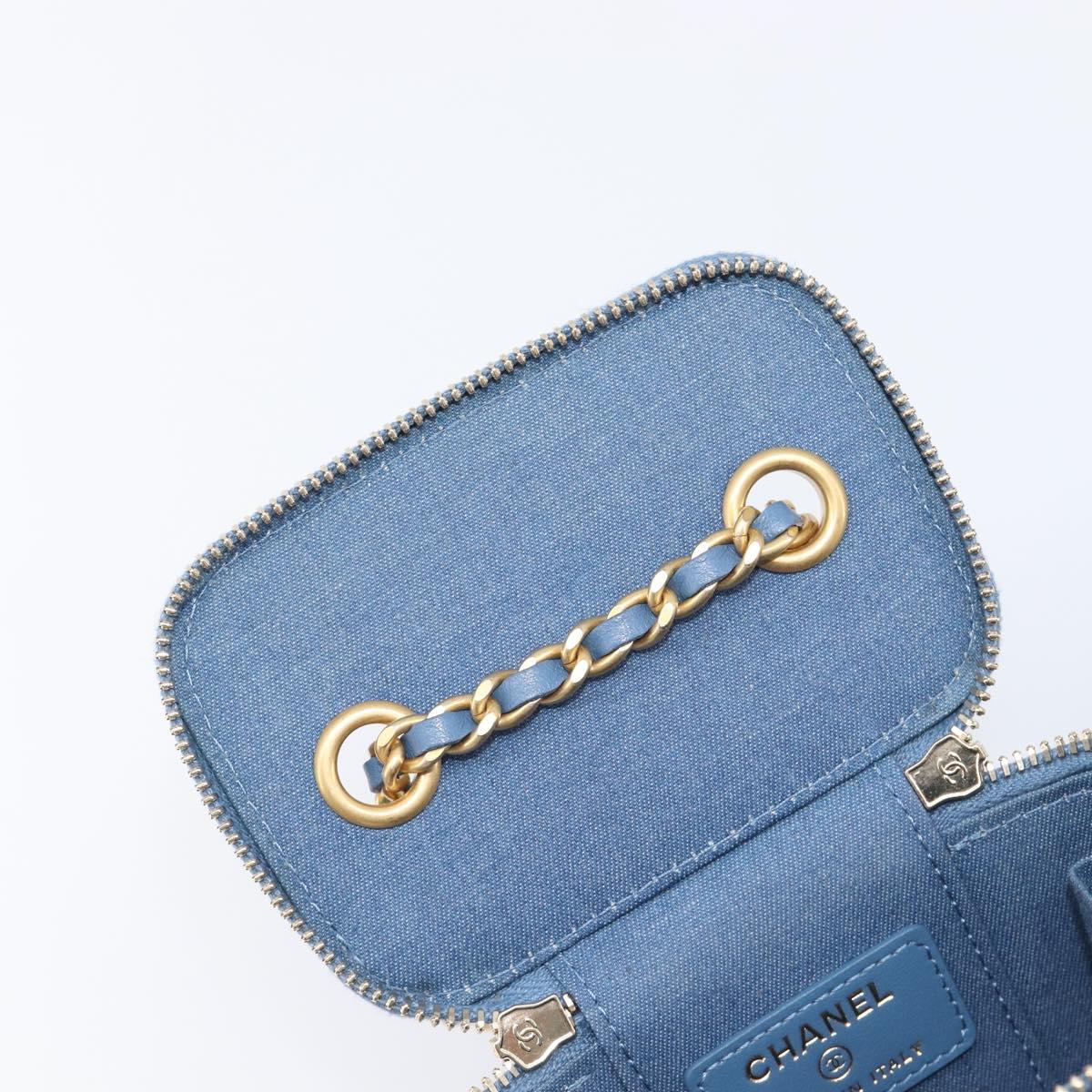 CHANEL Matelasse Chain Shoulder Pouch Bag Denim Blue Gold CC Auth 130041A