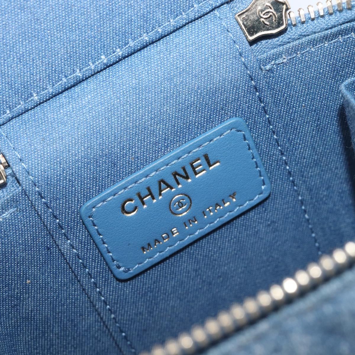 CHANEL Matelasse Chain Shoulder Pouch Bag Denim Blue Gold CC Auth 130041A