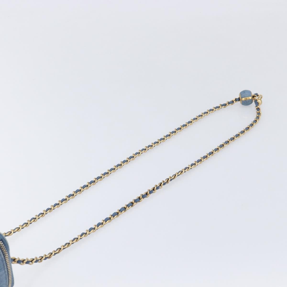 CHANEL Matelasse Chain Shoulder Pouch Bag Denim Blue Gold CC Auth 130041A