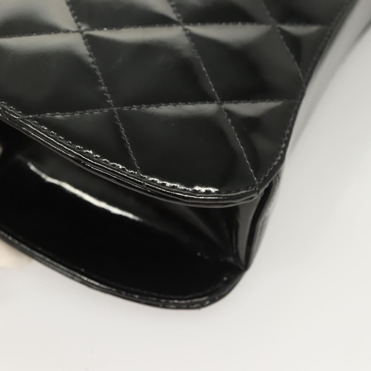 CHANEL Matelasse COCO Mark Chain Hand Bag Patent Black Silver CC Auth 130042V