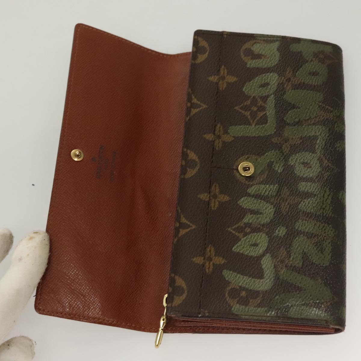 LOUIS VUITTON Monogram Graffiti Porte Monnaie Credit Khaki M92188 Auth 130080