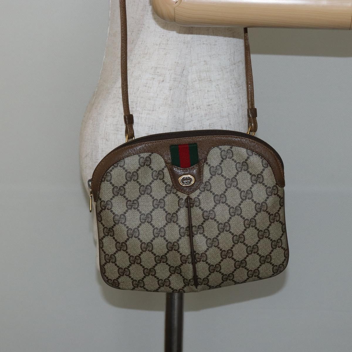 GUCCI GG Supreme Web Sherry Line Bag PVC Beige Gold 904 02 047 Auth 130090