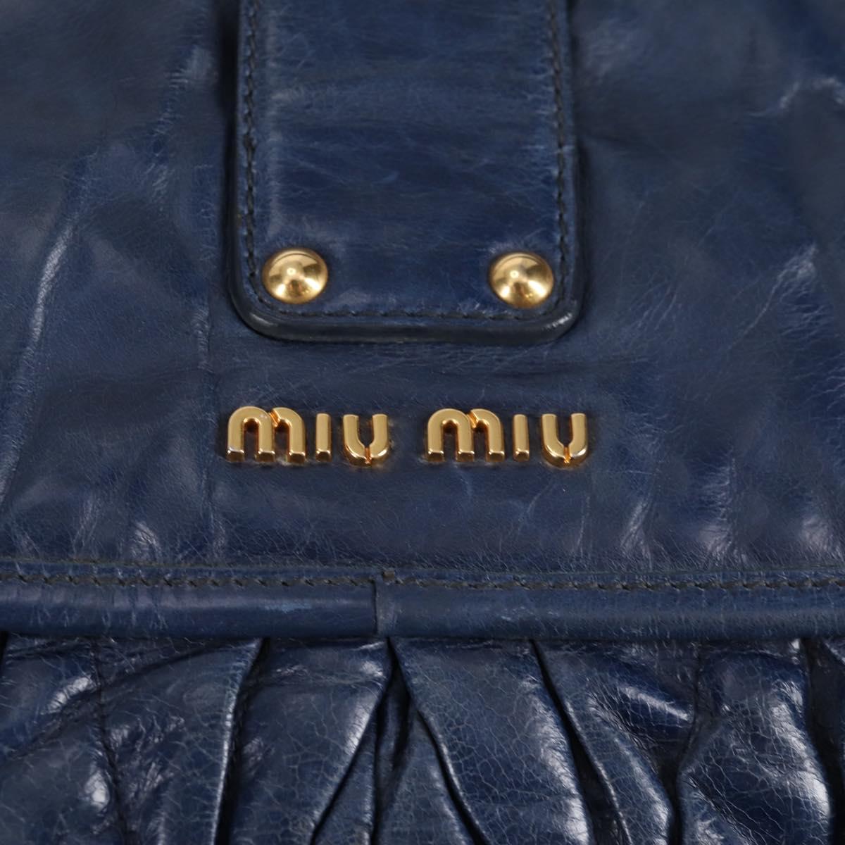 Miu Miu Matelasse Hand Bag Leather 2way Blue Gold Auth 130113V