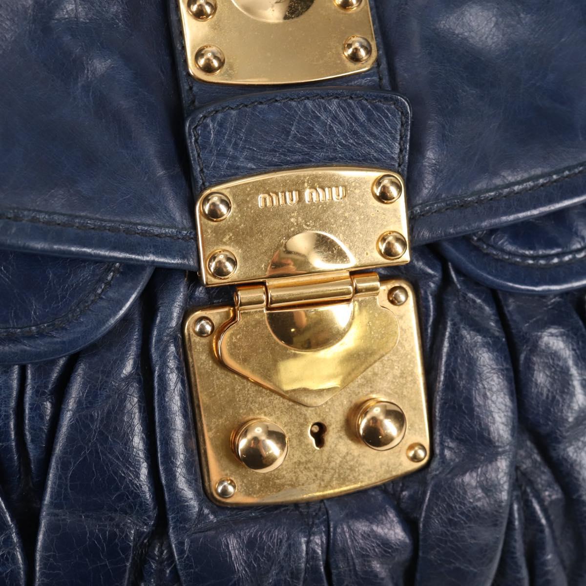 Miu Miu Matelasse Hand Bag Leather 2way Blue Gold Auth 130113V