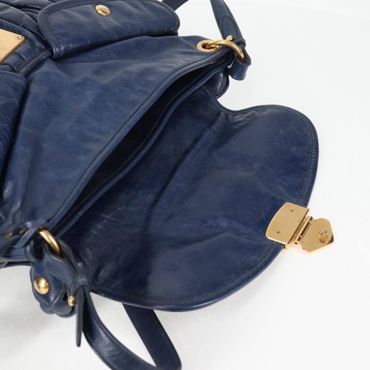 Miu Miu Matelasse Hand Bag Leather 2way Blue Gold Auth 130113V