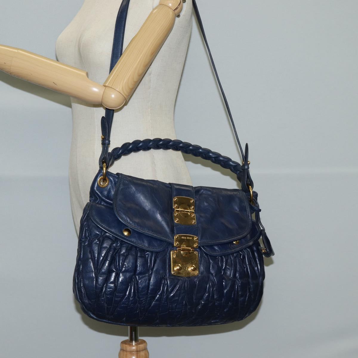 Miu Miu Matelasse Hand Bag Leather 2way Blue Gold Auth 130113V