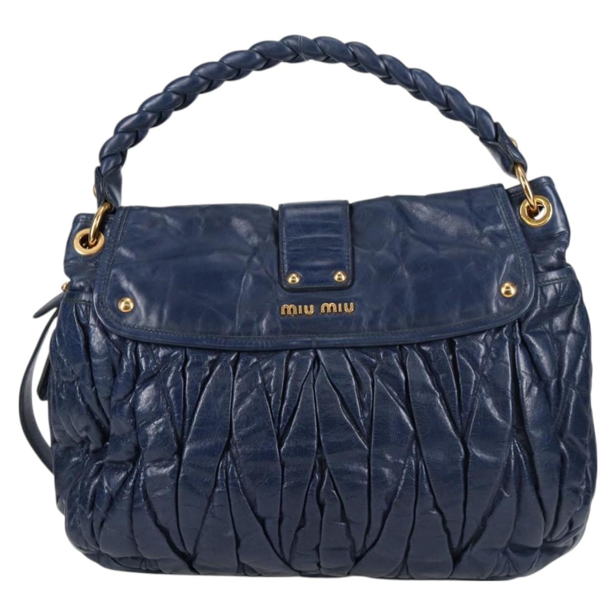 Miu Miu Matelasse Hand Bag Leather 2way Blue Gold Auth 130113V
