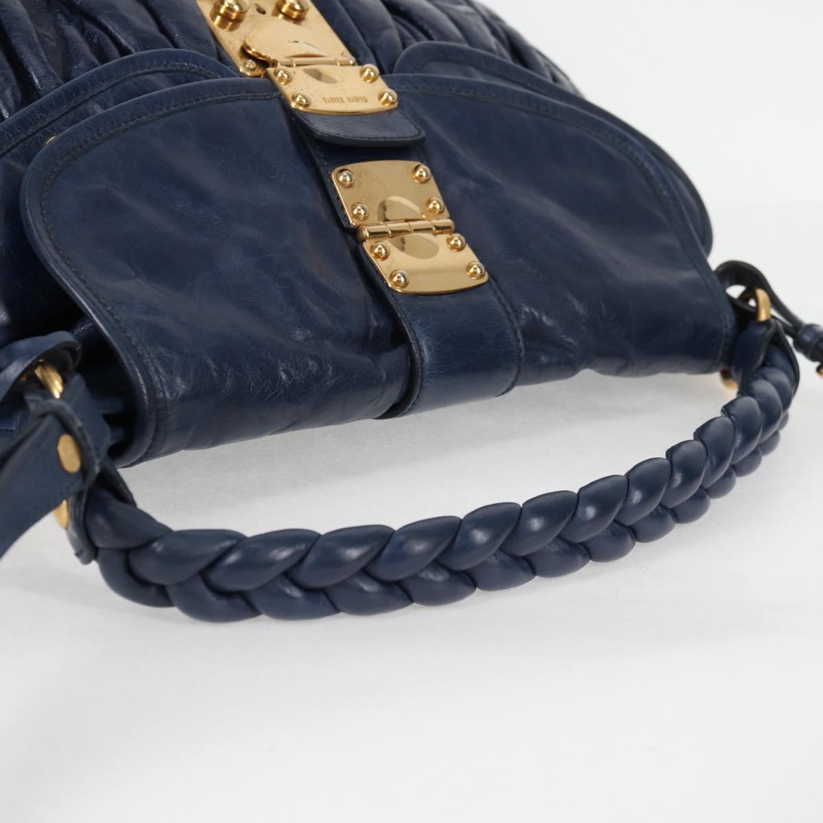 Miu Miu Matelasse Hand Bag Leather 2way Blue Gold Auth 130113V